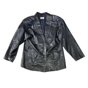 Vintage La Pelle 90s Leather Jacket Medium Oversized Black Grunge Baddie Button